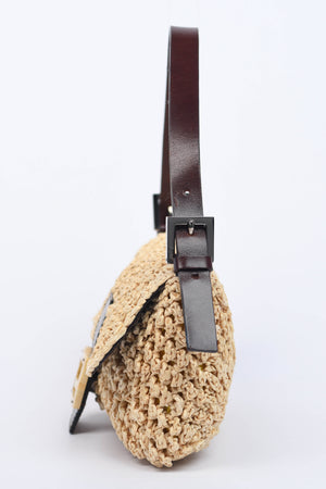SUPER RARE Vintage Fendi Raffia Baguette Shoulder Bag