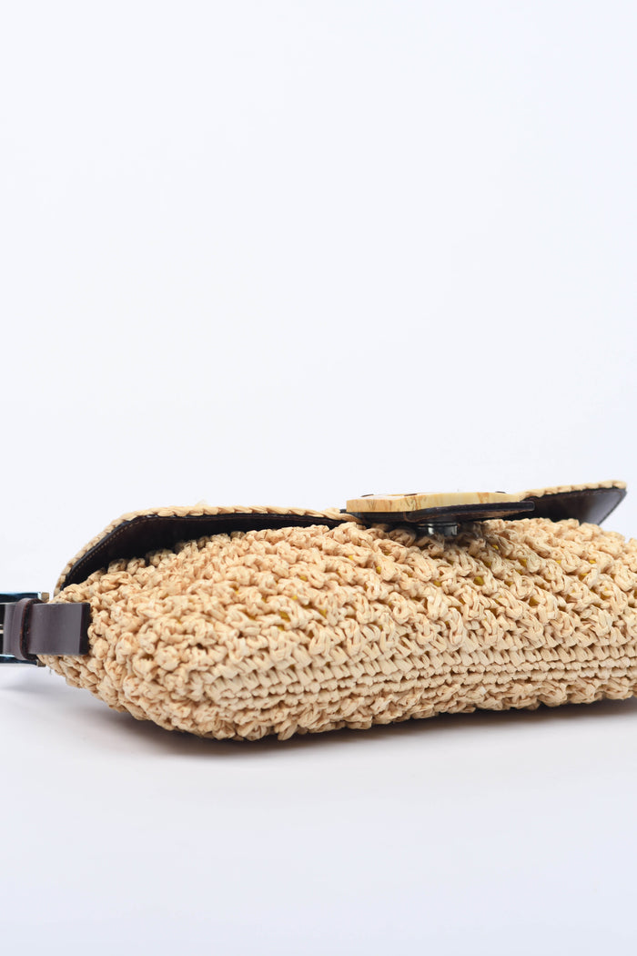 SUPER RARE Vintage Fendi Raffia Baguette Shoulder Bag