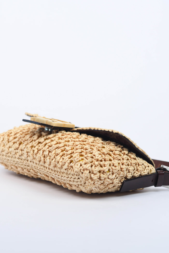 SUPER RARE Vintage Fendi Raffia Baguette Shoulder Bag