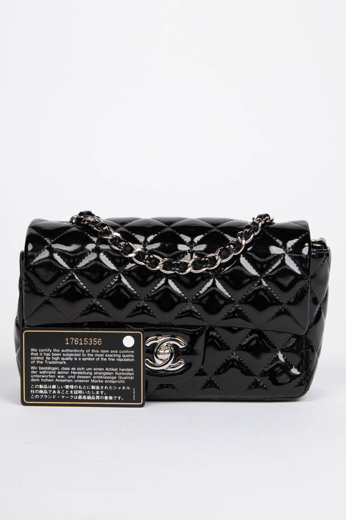 2010s Chanel Black Patent Leather Mini Rectangular Single Flap Bag