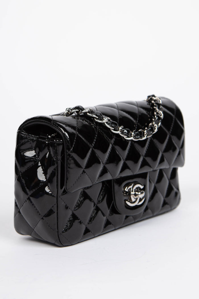 2010s Chanel Black Patent Leather Mini Rectangular Single Flap Bag