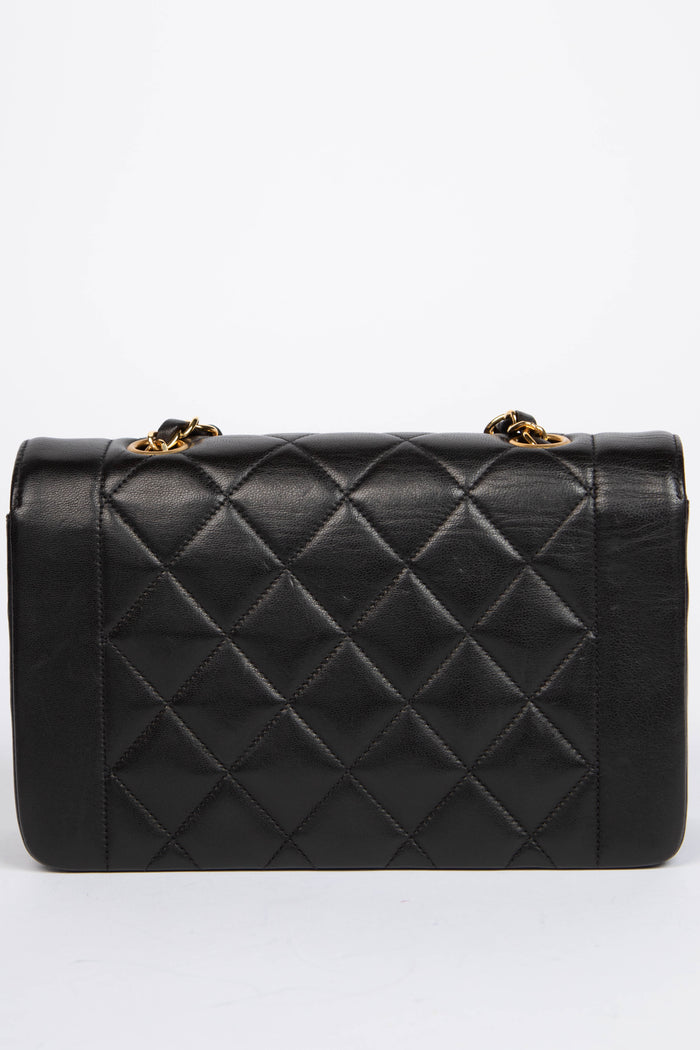 90s Chanel Black Lambskin Diana Single Flap Bag