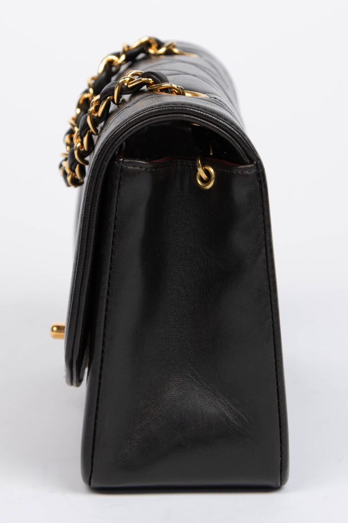 90s Chanel Black Lambskin Diana Single Flap Bag