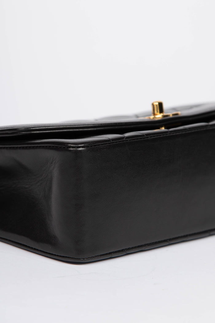 90s Chanel Black Lambskin Diana Single Flap Bag