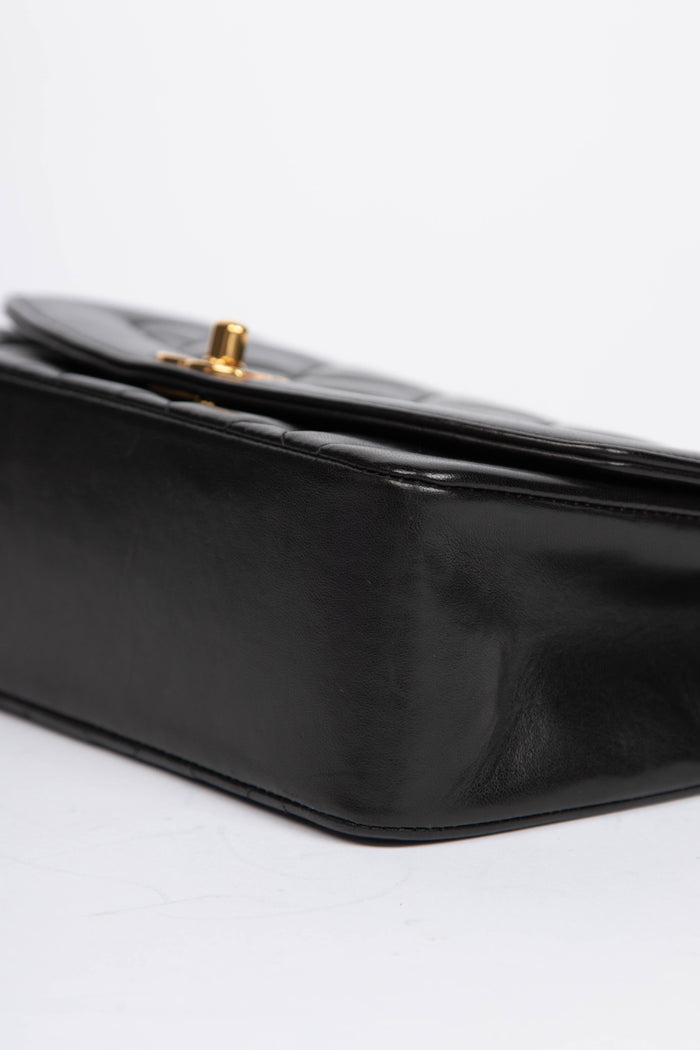 90s Chanel Black Lambskin Diana Single Flap Bag