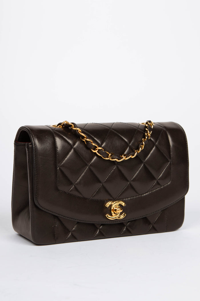 Chanel Espresso Black Lambskin Small Diana Shoulder Bag