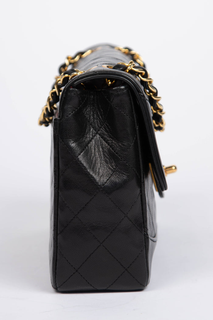 80s Chanel Black Lambskin Leather Single Flap Shoulder Bag
