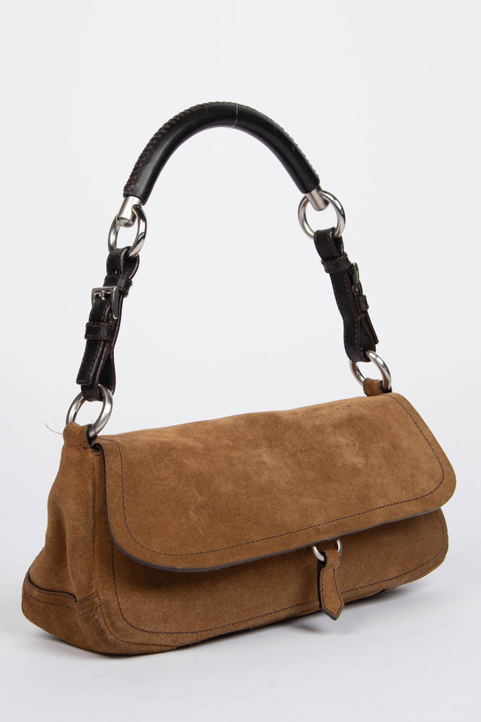 Vintage Prada Brown Suede Shoulder Bag