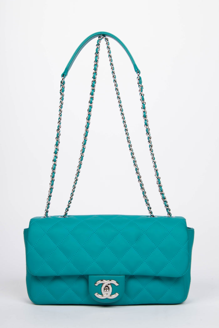 2010s Chanel Blue Rubber Single Flap Shoulder Bag