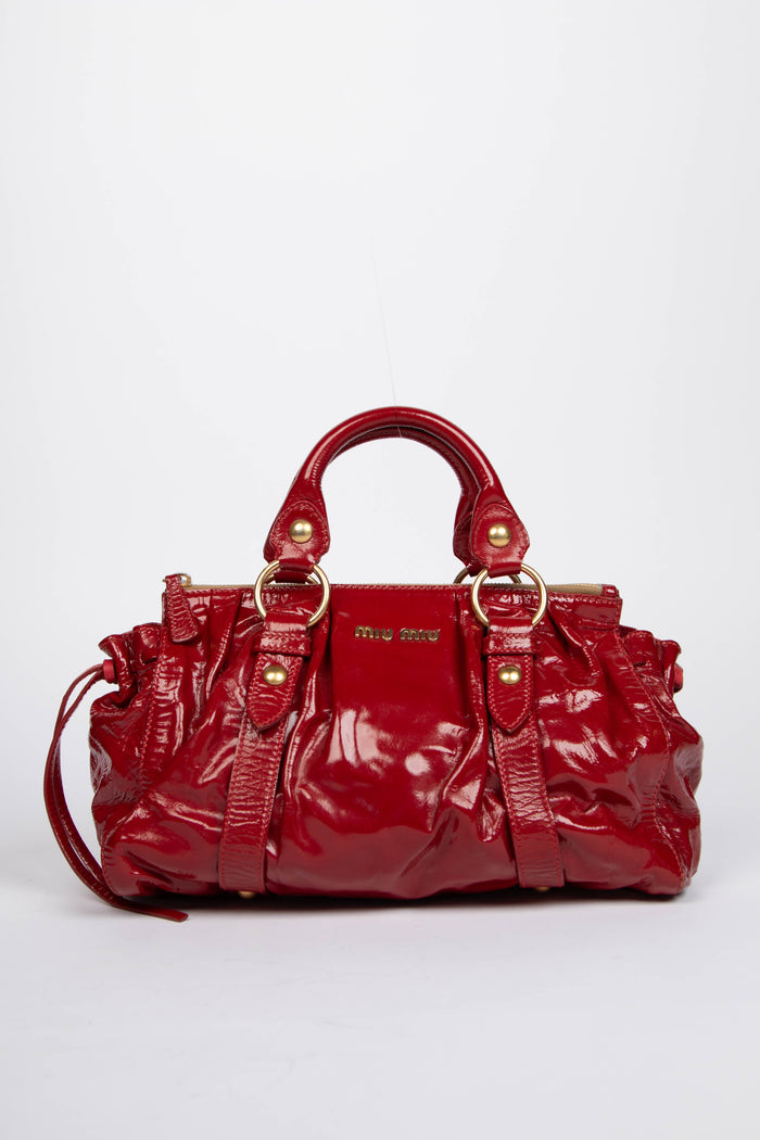 2000s Miu Miu Red Patent Leather Vitello Shoulder Bag