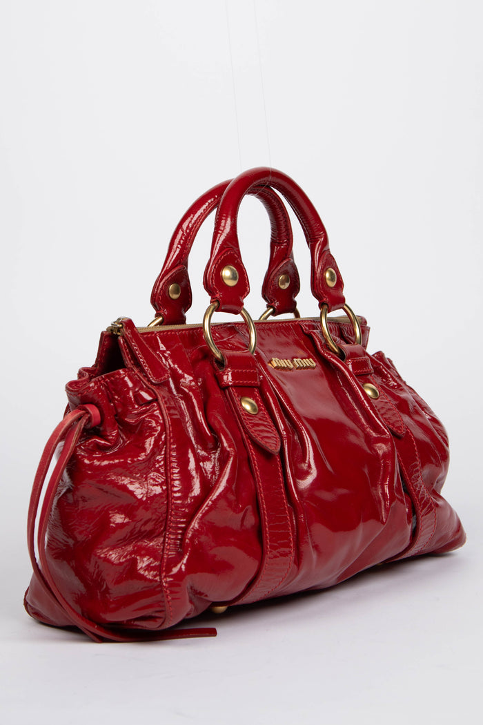 2000s Miu Miu Red Patent Leather Vitello Shoulder Bag