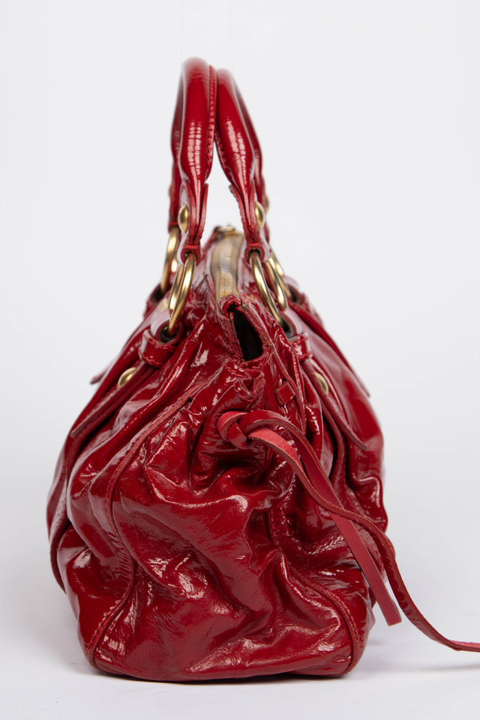 2000s Miu Miu Red Patent Leather Vitello Shoulder Bag