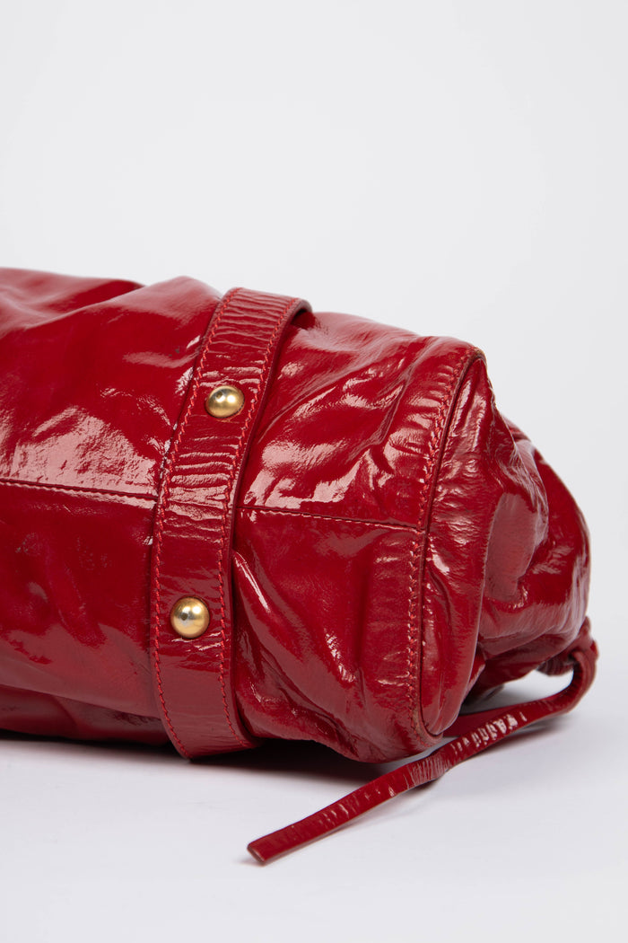 2000s Miu Miu Red Patent Leather Vitello Shoulder Bag