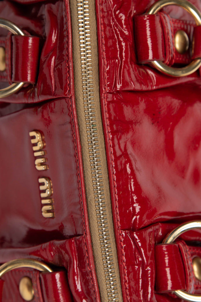 2000s Miu Miu Red Patent Leather Vitello Shoulder Bag