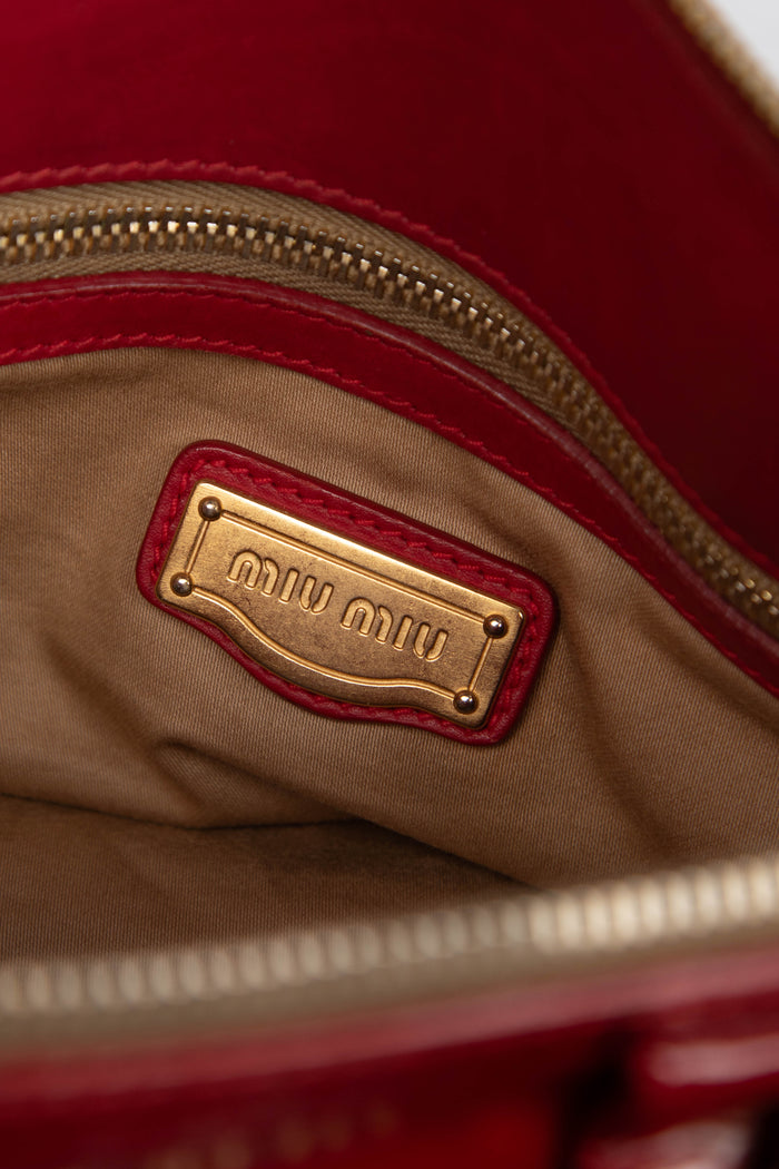 2000s Miu Miu Red Patent Leather Vitello Shoulder Bag