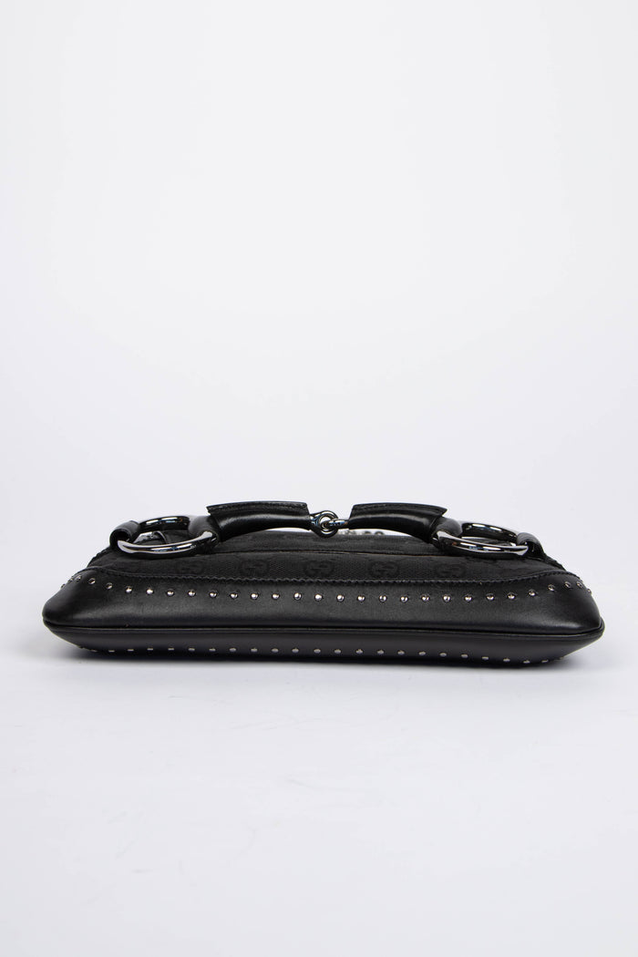 RARE Vintage Gucci Black Studded GG Monogram Horsebit Shoulder Bag