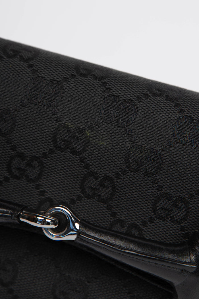 RARE Vintage Gucci Black Studded GG Monogram Horsebit Shoulder Bag