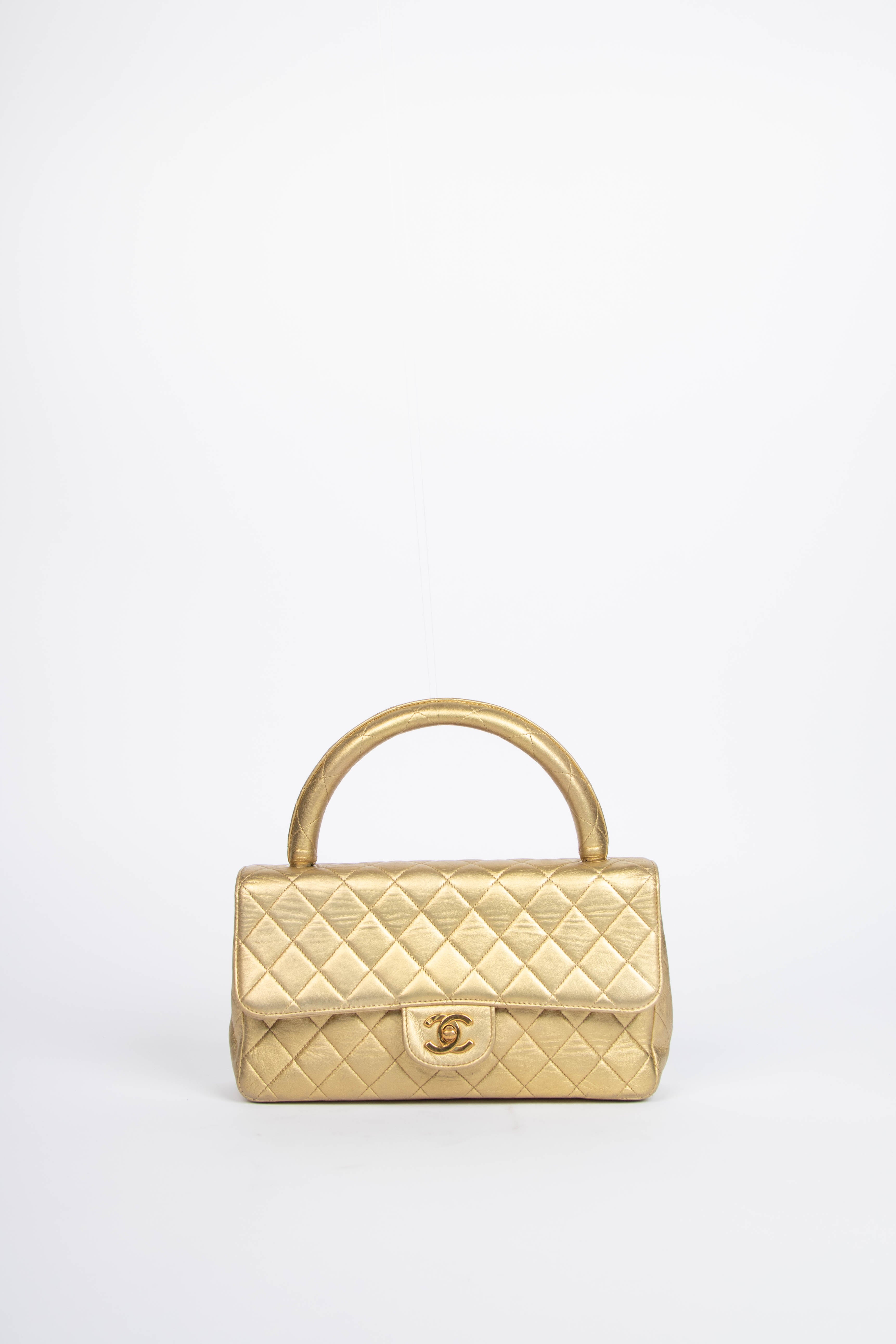 RARE 90s Chanel Gold Lambskin Leather Top Handle Bag – Break Archive