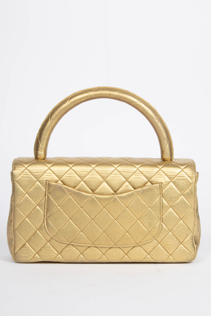 RARE 90s Chanel Gold Lambskin Leather Top Handle Bag