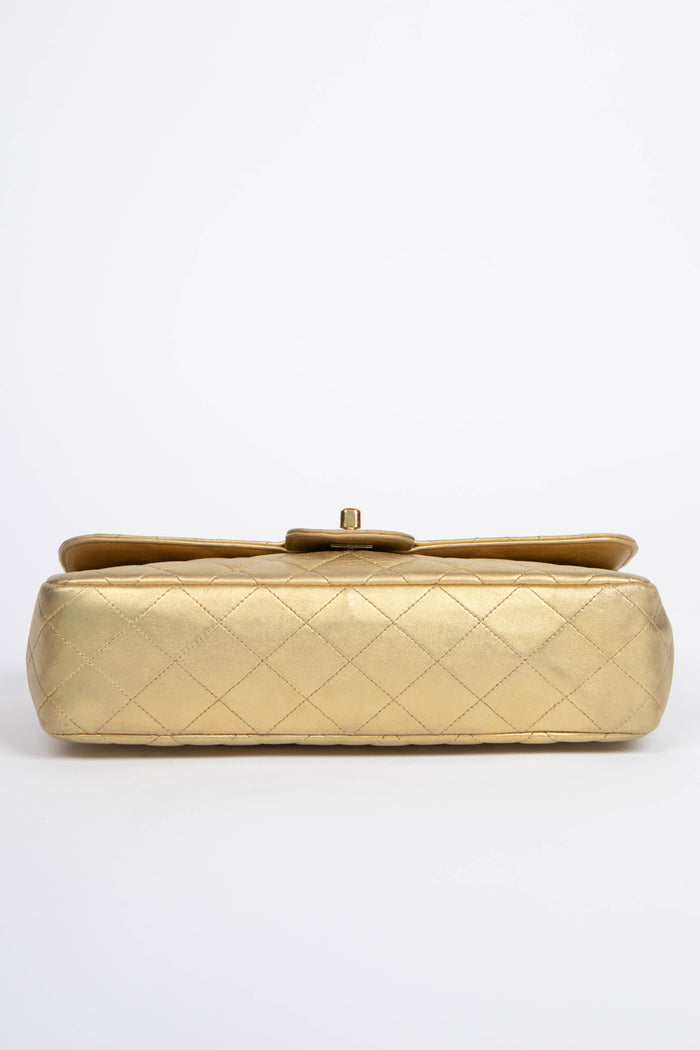 RARE 90s Chanel Gold Lambskin Leather Top Handle Bag