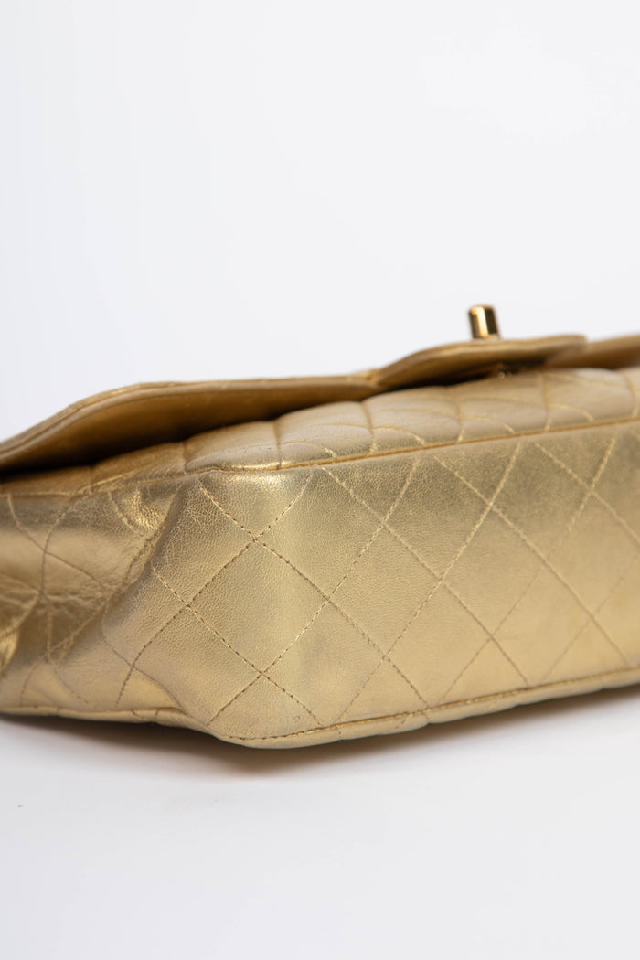 RARE 90s Chanel Gold Lambskin Leather Top Handle Bag