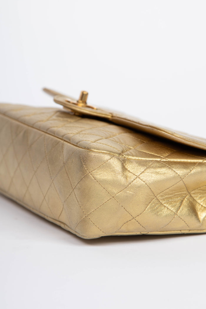 RARE 90s Chanel Gold Lambskin Leather Top Handle Bag