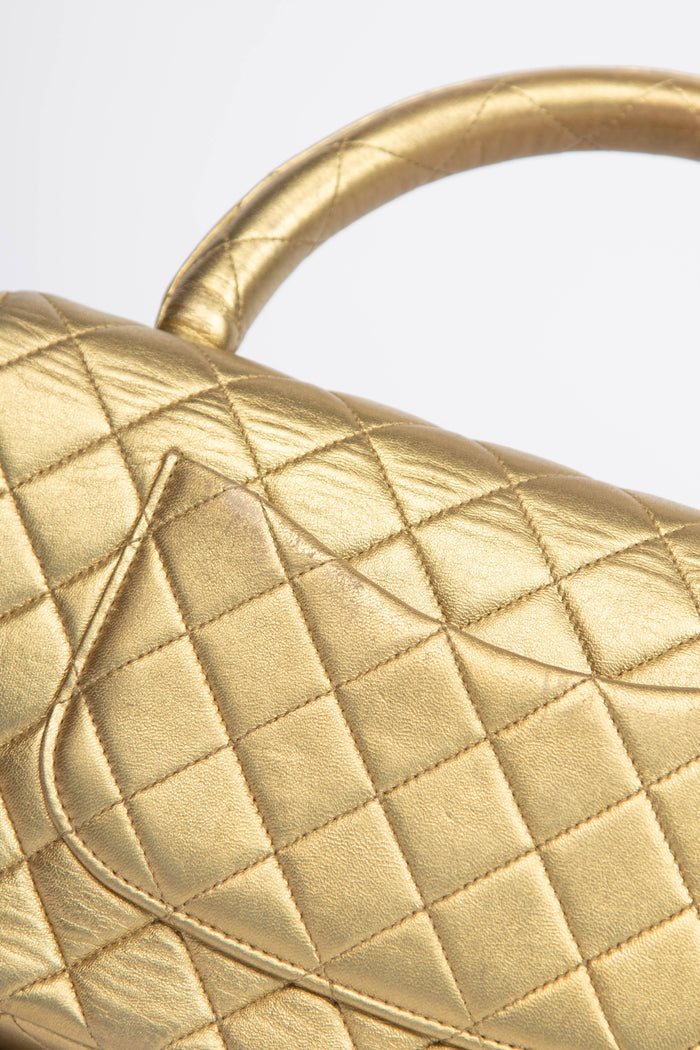 RARE 90s Chanel Gold Lambskin Leather Top Handle Bag