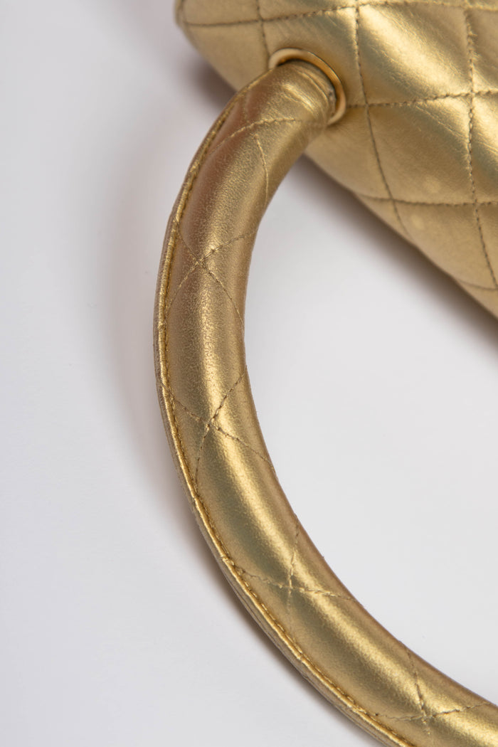 RARE 90s Chanel Gold Lambskin Leather Top Handle Bag