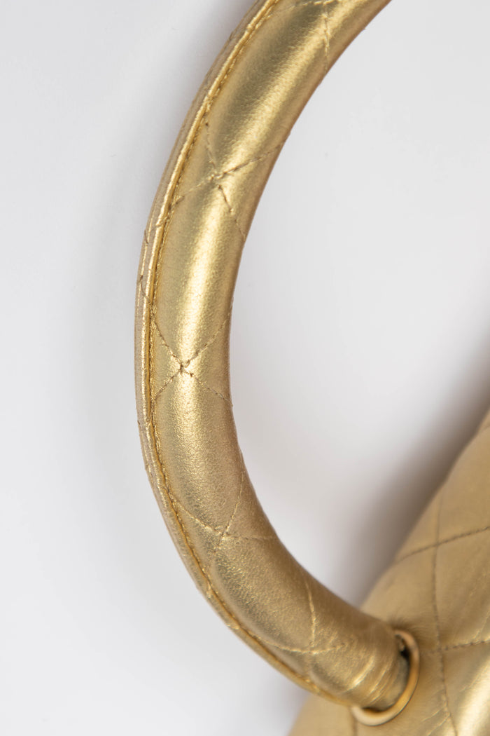 RARE 90s Chanel Gold Lambskin Leather Top Handle Bag