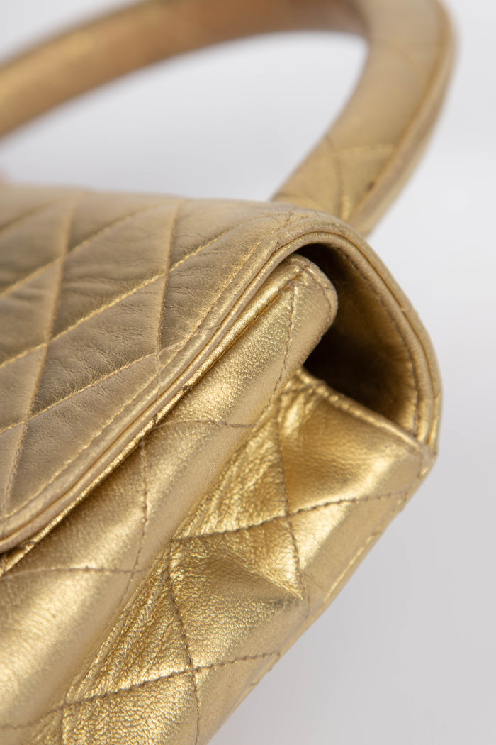 RARE 90s Chanel Gold Lambskin Leather Top Handle Bag