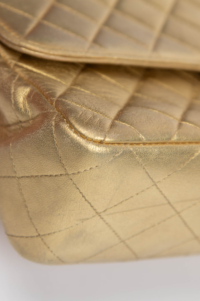 RARE 90s Chanel Gold Lambskin Leather Top Handle Bag