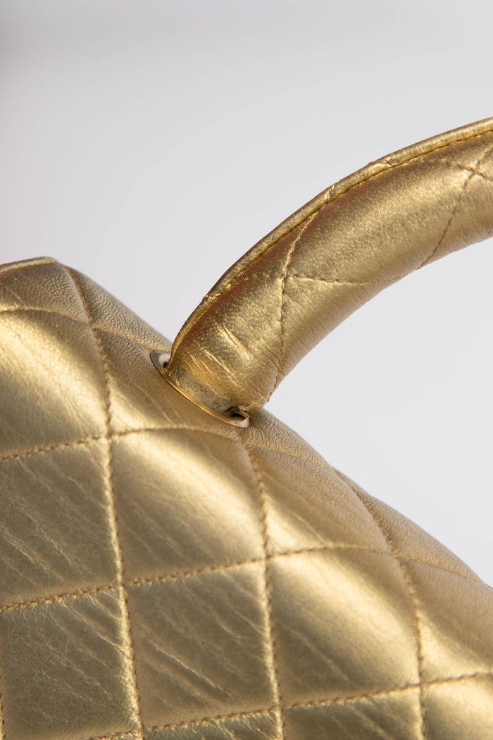 RARE 90s Chanel Gold Lambskin Leather Top Handle Bag