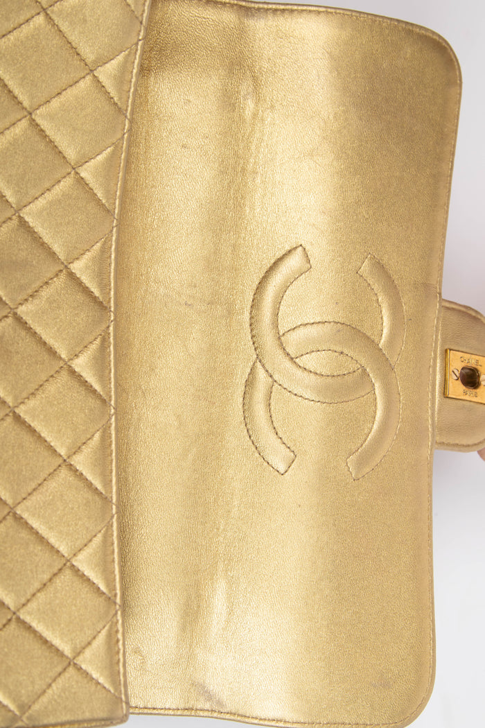 RARE 90s Chanel Gold Lambskin Leather Top Handle Bag