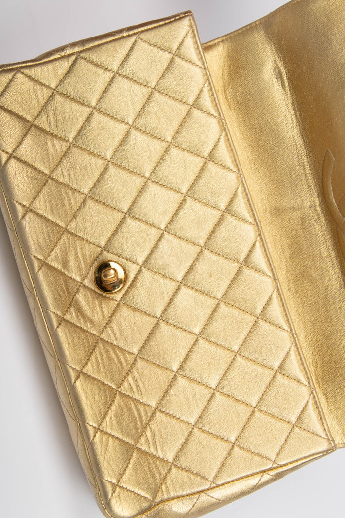 RARE 90s Chanel Gold Lambskin Leather Top Handle Bag