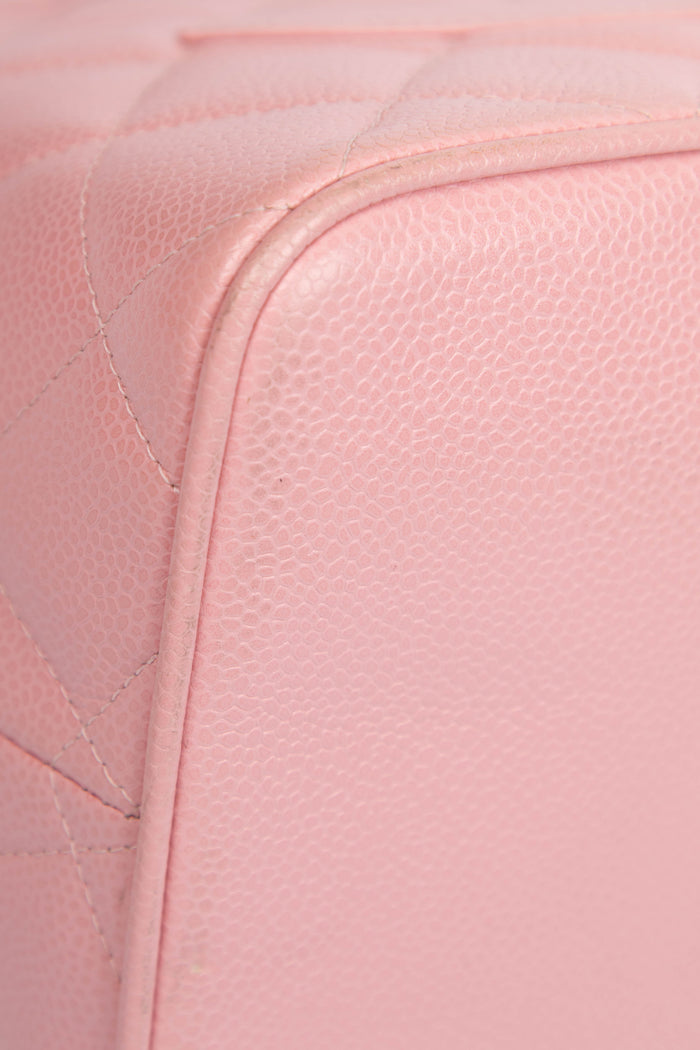 2000s Chanel Pink Caviar Leather Gold Medallion Tote Bag