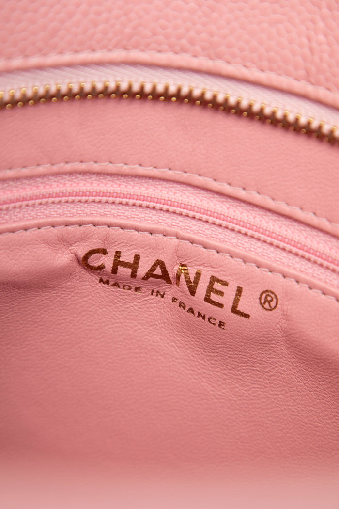 2000s Chanel Pink Caviar Leather Gold Medallion Tote Bag