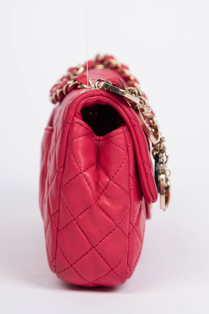RARE 2009 Chanel Pink Lambskin Leather Valentines East West Shoulder Bag