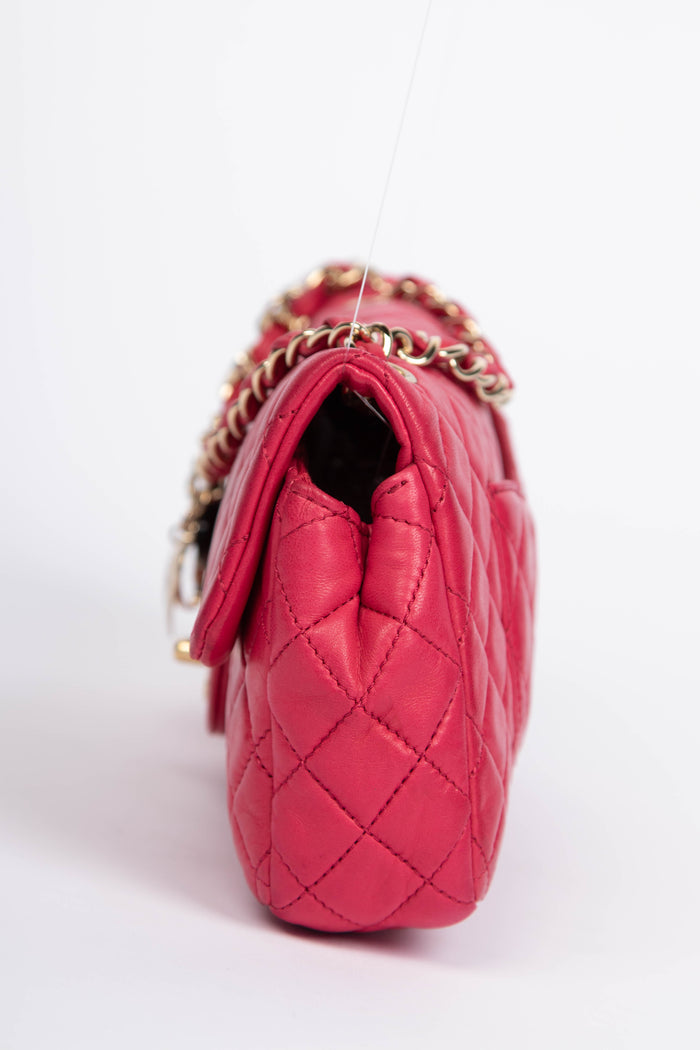 RARE 2009 Chanel Pink Lambskin Leather Valentines East West Shoulder Bag