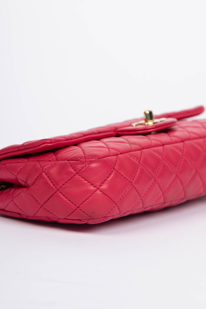 RARE 2009 Chanel Pink Lambskin Leather Valentines East West Shoulder Bag