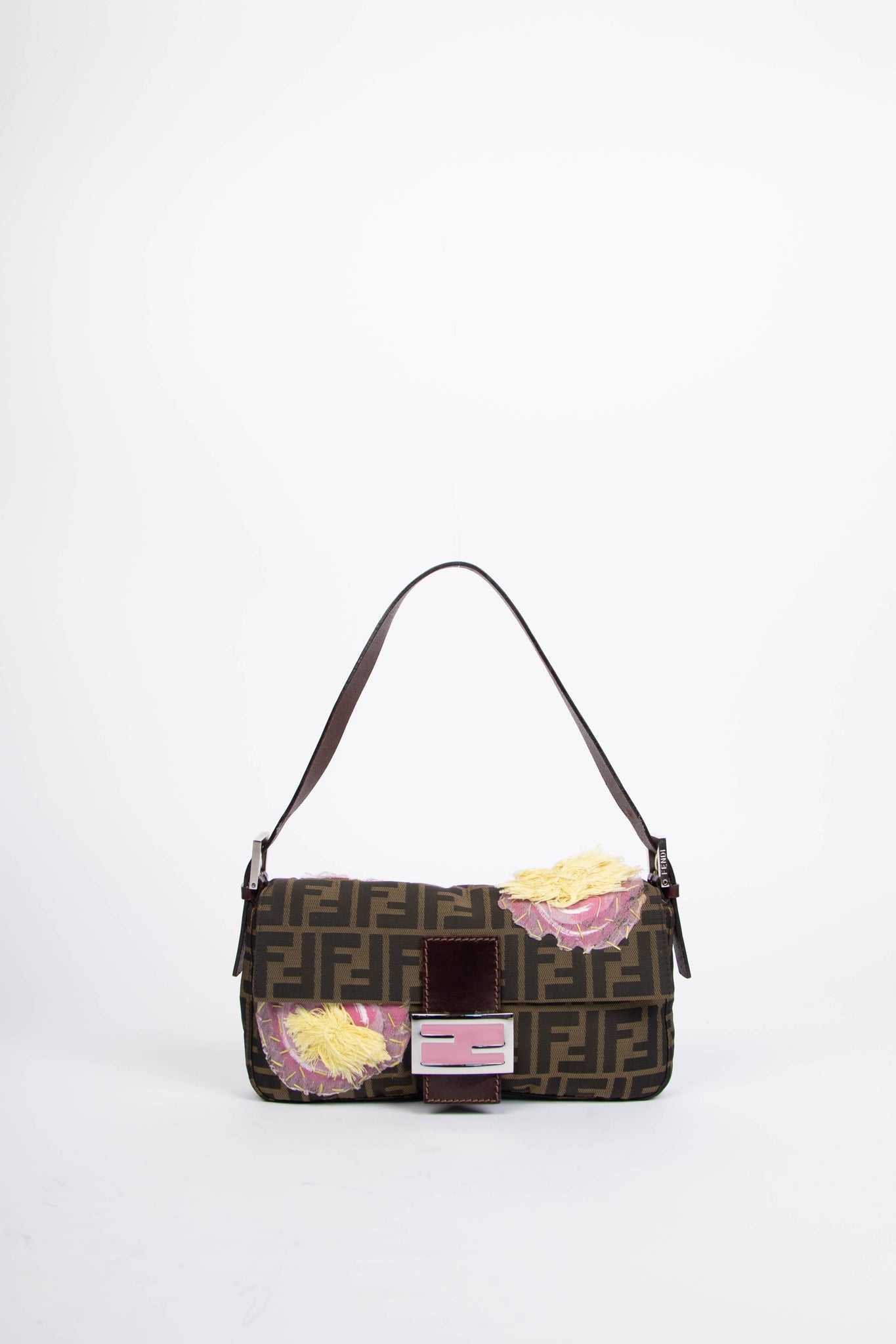 FENDI Zucca柄 ショルダーバッグ Vintage Fendi Zucca Floral Embroidered Baguette Shoulder Bag