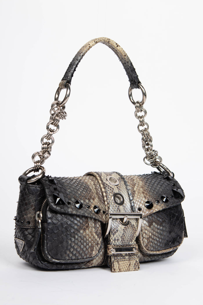 RARE Prada Python Leather Buckle Shoulder Bag