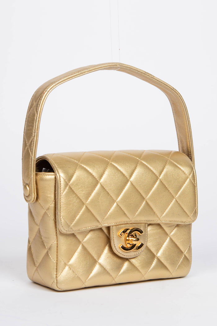 90s Chanel Gold Lambskin Mini Square Top Handle Bag
