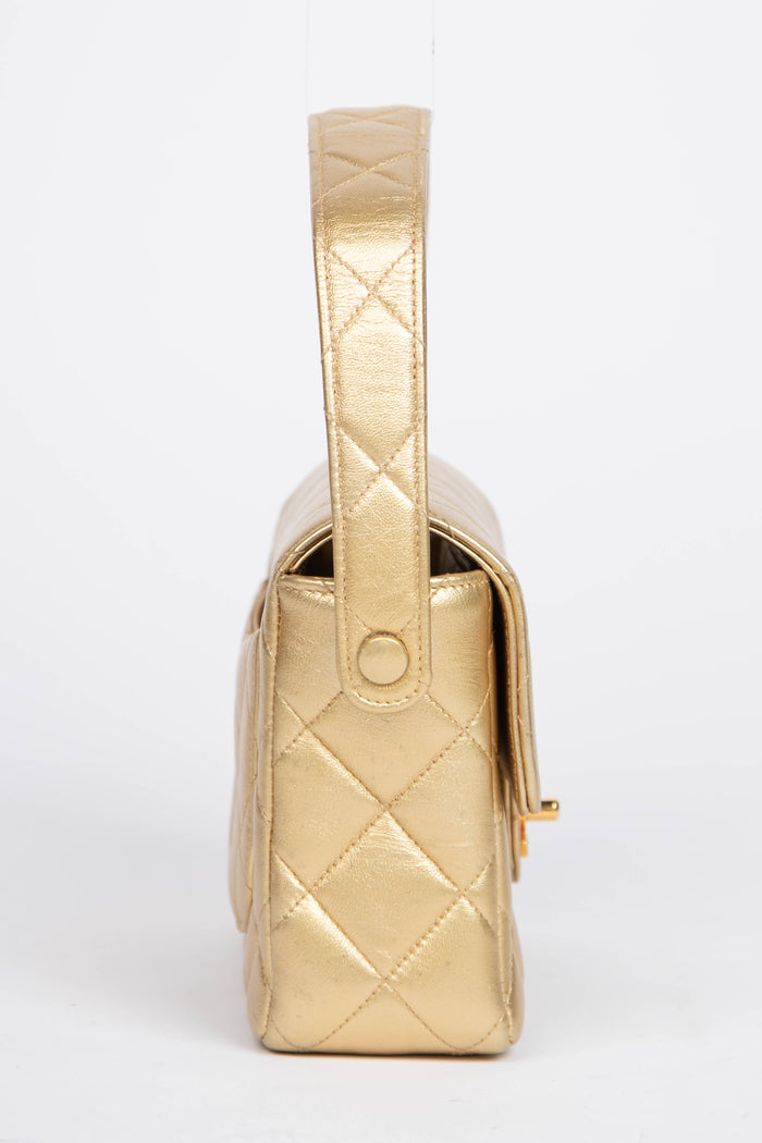 90s Chanel Gold Lambskin Mini Square Top Handle Bag