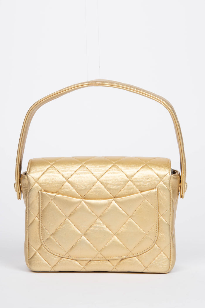 90s Chanel Gold Lambskin Mini Square Top Handle Bag