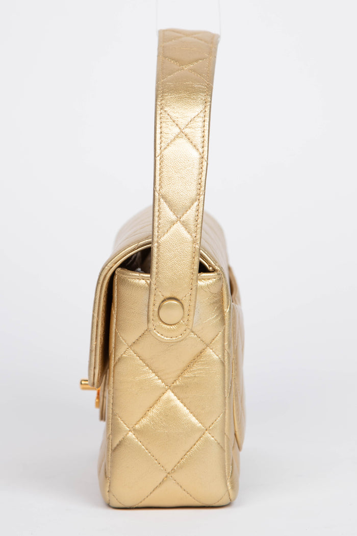 90s Chanel Gold Lambskin Mini Square Top Handle Bag