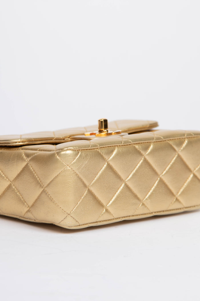 90s Chanel Gold Lambskin Mini Square Top Handle Bag