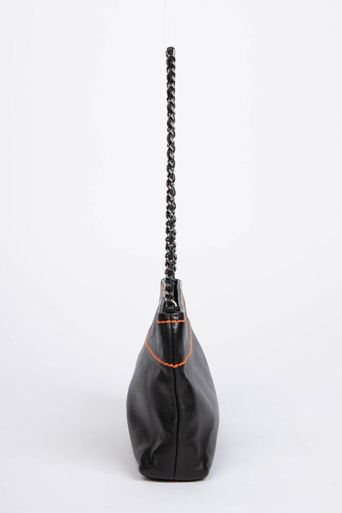 2000s Chanel Black Lambskin Leather Pochette Shoulder Bag