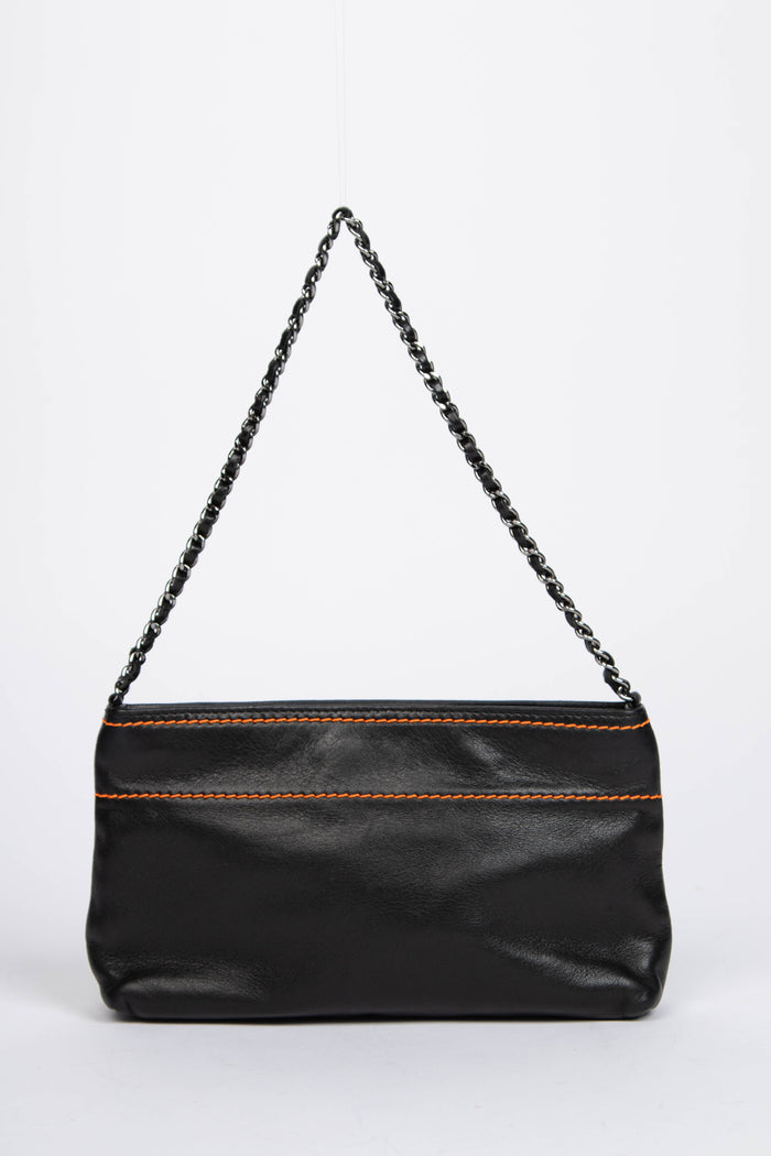 2000s Chanel Black Lambskin Leather Pochette Shoulder Bag