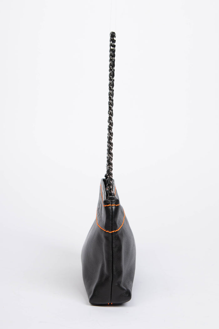 2000s Chanel Black Lambskin Leather Pochette Shoulder Bag