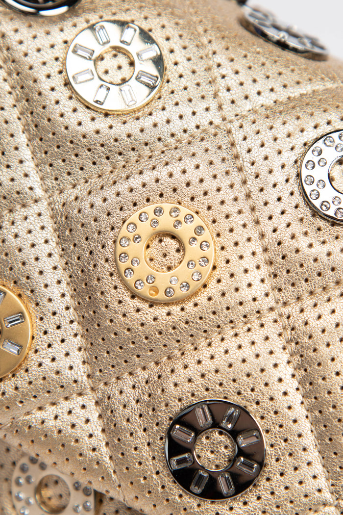 RARE 2010s Chanel Paris-Dubai Gold Perforated Medium Flap Bag